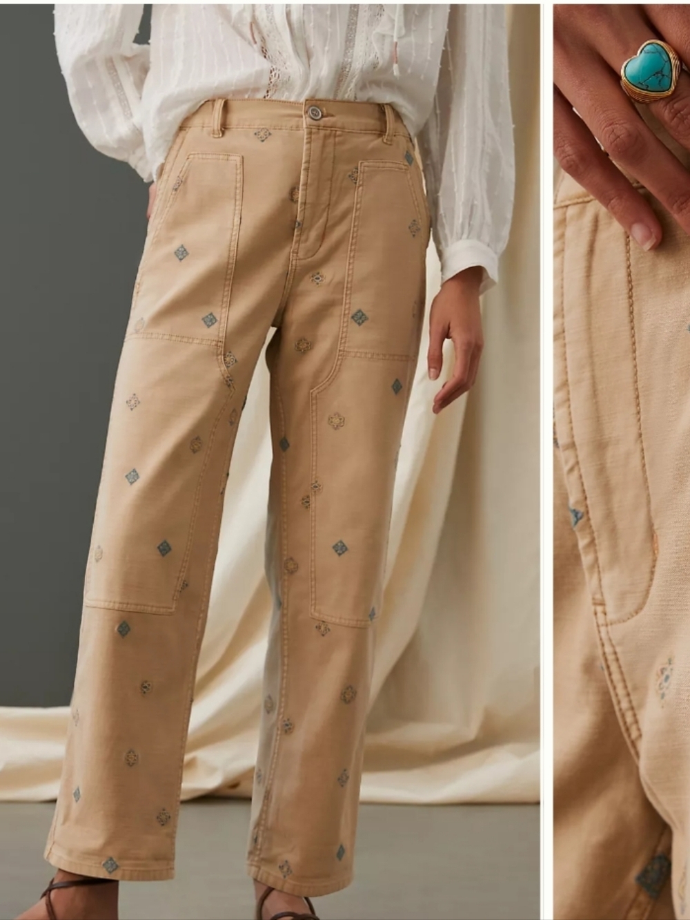 Anthropology Pilcro The Roamer Embroidered  Women's Utility Pants Sz 32P Boho